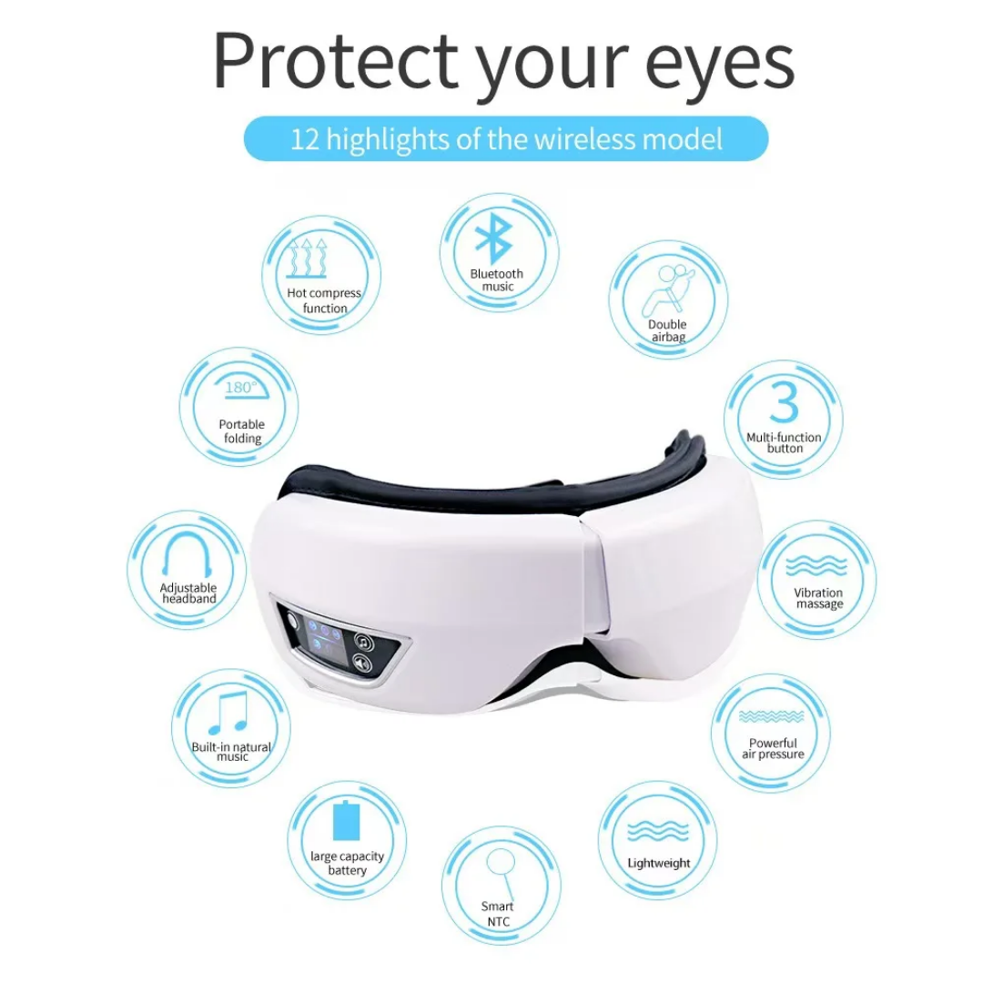 Offrez à vos yeux une relaxation ultime avec notre masseur oculaire de pointe. Quatre modes intelligents combinent vibration, pression et chaleur apaisante. Technologie immersive avec musique Bluetooth pour une détente profonde et une expérience sensoriel