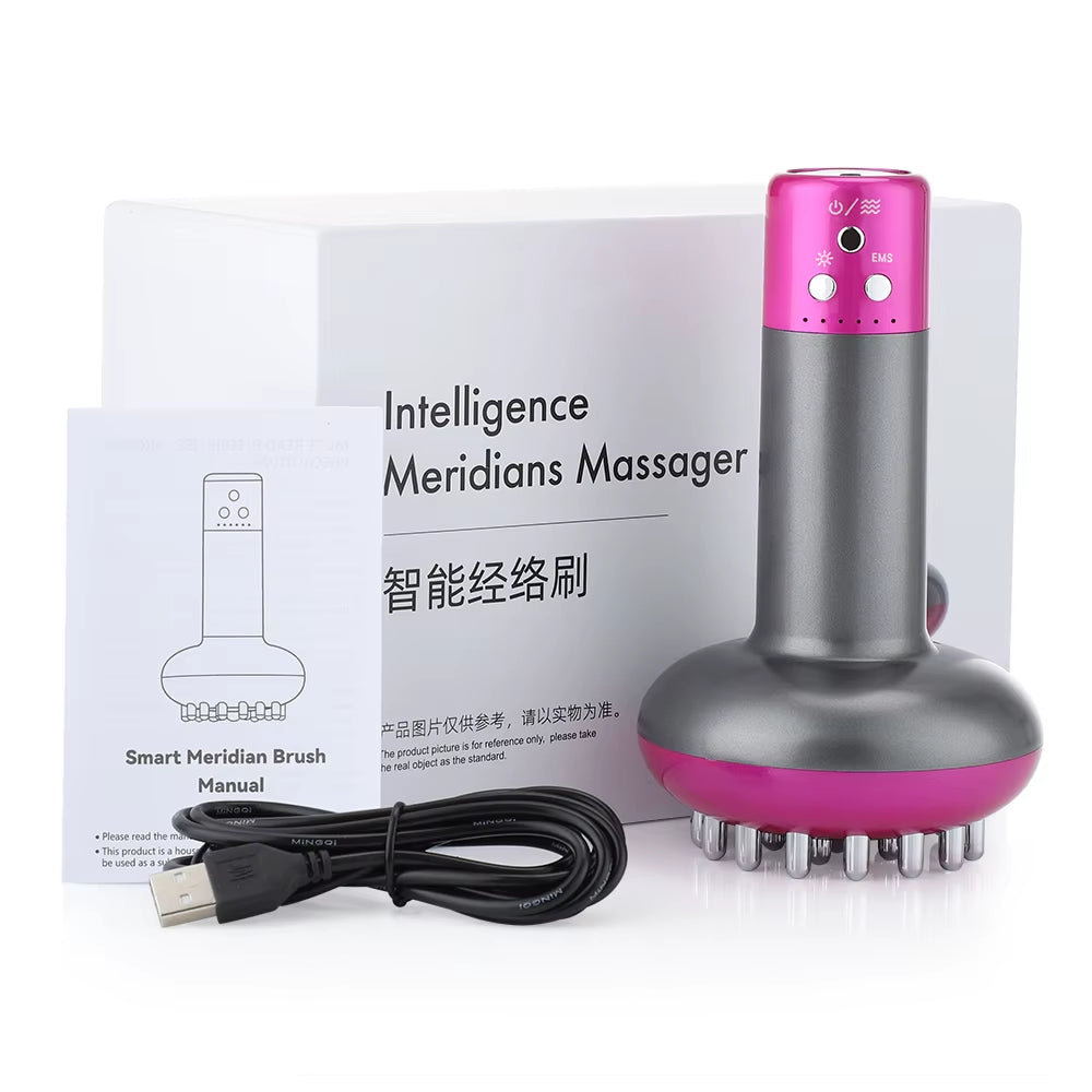 Electric Meridian Brush Body Massager Vibrate Gua Sha Microcurrent Hot Compress Scraping Lymphatic Drainage Machine Fat Burner
