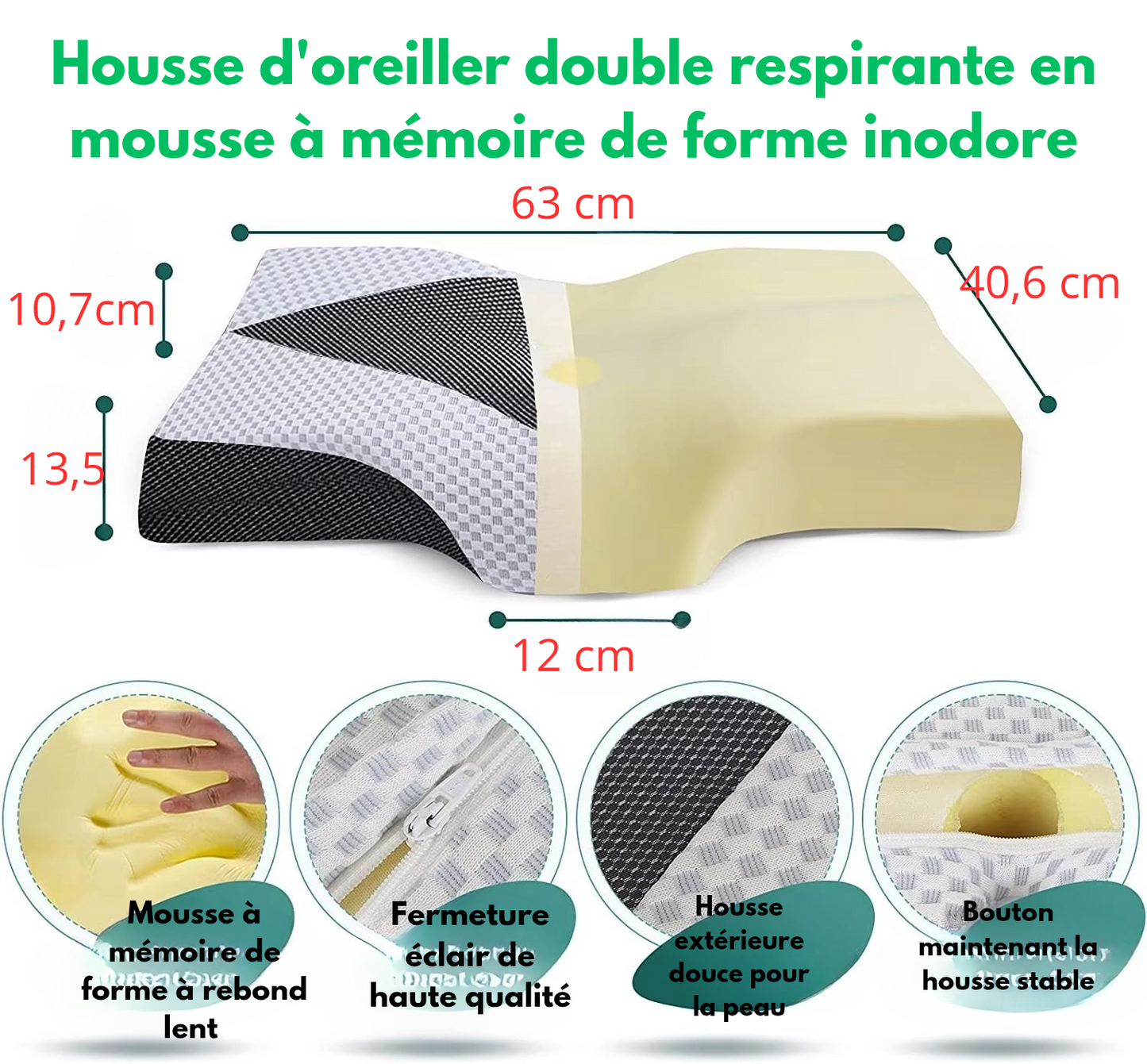 Découvrez cet oreiller Ergonomique, Orthopédique en mousse à mémoire de forme à rebond lent, doté d'une cavité centrale innovante pour un parfait soutien de la nuque. Idéal pour soulager les tensions et garantir un sommeil réparateur.