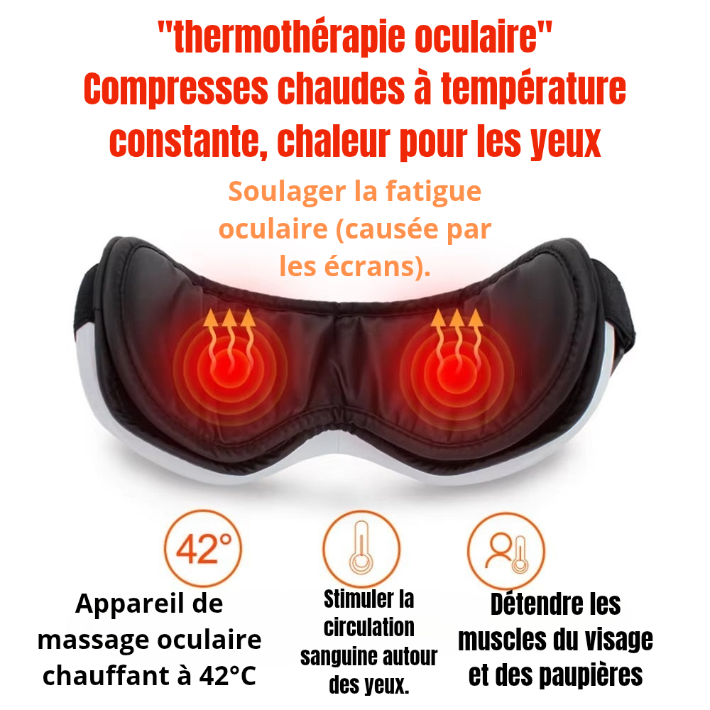 Offrez à vos yeux une relaxation ultime avec notre masseur oculaire de pointe. Quatre modes intelligents combinent vibration, pression et chaleur apaisante. Technologie immersive avec musique Bluetooth pour une détente profonde et une expérience sensoriel