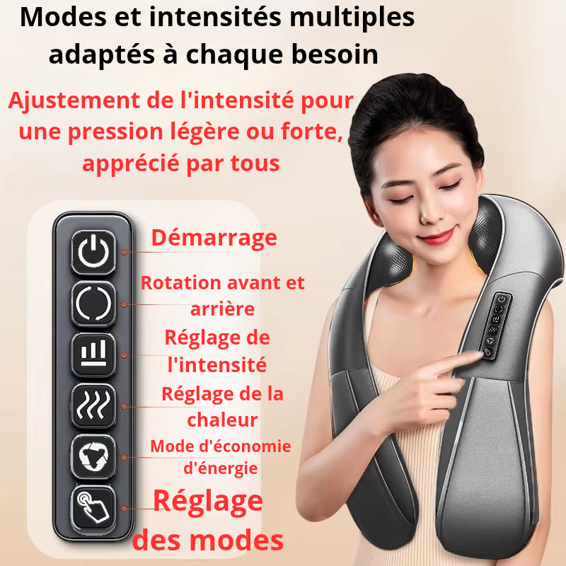 Cet écharpe de massage cervicale vous envelopper de douceur, soulageant vos tensions avec chaleur et technologie avancée. Une évasion sensorielle unique !