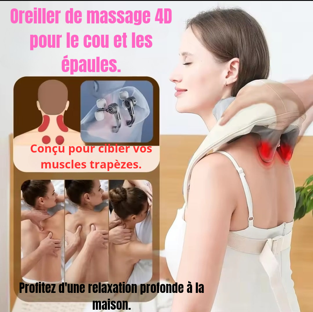 Offrez vous un massage cervicale de pétrissage réaliste, comme si de petites mains massaient vos muscles. Son design ergonomique cible parfaitement les zones tendues pour un soulagement immédiat. Un confort unique, où la technologie rencontre l'efficacité