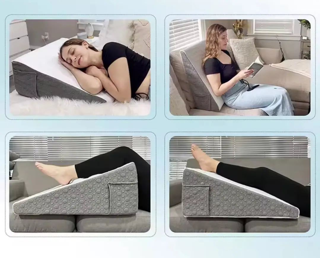 Découvrez l'oreiller ergonomique incliné, conçu pour améliorer la circulation sanguine des jambes pour offrir un confort optimal. Sa mousse à mémoire de forme haute densité assure un soutien parfait, pour la lecture, la récupération et le sommeil ! ÉZANCE