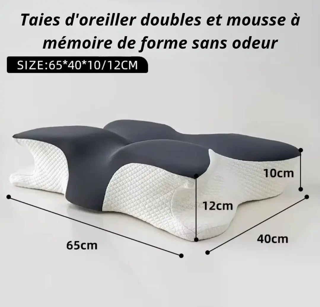"Oreiller ergonomique innovant en forme étoilée : offre un confort maximal et soulage les points de pression pour un sommeil réparateur. Deux positions possibles : tête posée en haut ou en bas selon vos préférences pour un bien-être incomparable ! ÉZANCE