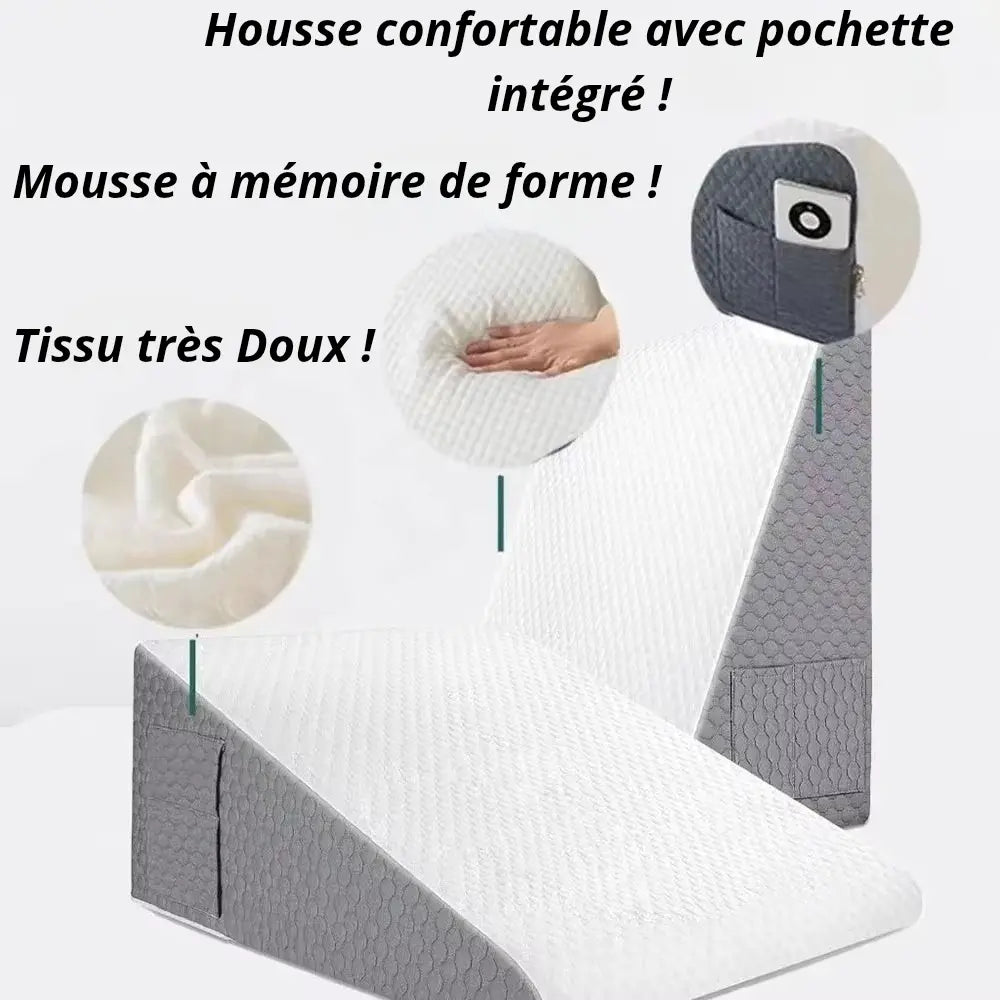 Découvrez l'oreiller ergonomique incliné, conçu pour améliorer la circulation sanguine des jambes pour offrir un confort optimal. Sa mousse à mémoire de forme haute densité assure un soutien parfait, pour la lecture, la récupération et le sommeil ! ÉZANCE
