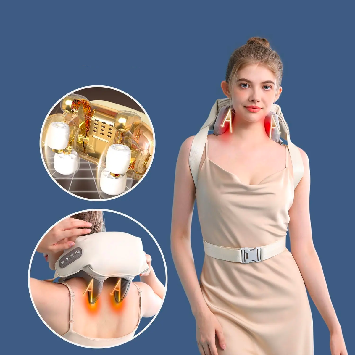 Offrez vous un massage cervicale de pétrissage réaliste, comme si de petites mains massaient vos muscles. Son design ergonomique cible parfaitement les zones tendues pour un soulagement immédiat. Un confort unique, où la technologie rencontre l'efficacité