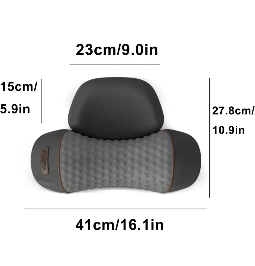 "Oreiller massant électrique ergonomique avec vibrations et fonction étirements, conçu pour soulager les tensions cervicales et offrir un confort optimal au quotidien." ÉZANCE
