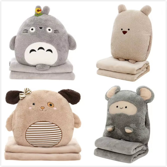 Multi-Function Cartoon Plush Cushion Blanket, Dual Purpose Pillow, Child, Adult, Sofa, Bed, Home, Car, Dec FG659