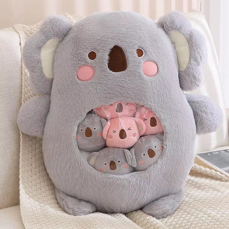6Pcs Small Toys inside Cute Panda Koala Rabbit Dinosaur Cartoon Animals Plush Pillow Soft Stuffed Sofa Cushion Homdecor Pillow