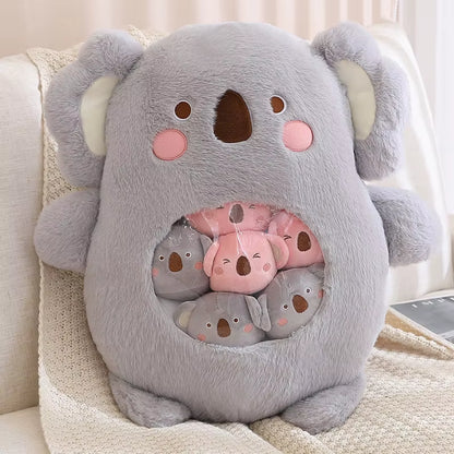 6Pcs Small Toys inside Cute Panda Koala Rabbit Dinosaur Cartoon Animals Plush Pillow Soft Stuffed Sofa Cushion Homdecor Pillow
