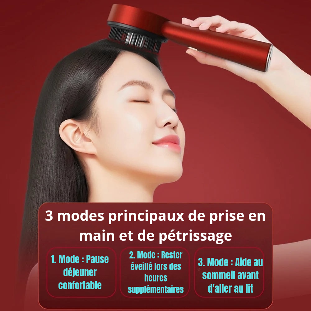 Améliorez la santé de votre cuir chevelu grâce à ce peigne massant à Microcourant, Lumière Rouge 630 nm et 72 dents arrondies, offrant massage, stimulation circulatoire et absorption optimale des soins capillaires pour des cheveux revitalisés.