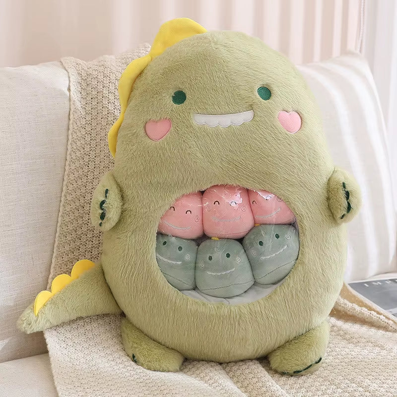 6Pcs Small Toys inside Cute Panda Koala Rabbit Dinosaur Cartoon Animals Plush Pillow Soft Stuffed Sofa Cushion Homdecor Pillow