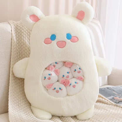 6Pcs Small Toys inside Cute Panda Koala Rabbit Dinosaur Cartoon Animals Plush Pillow Soft Stuffed Sofa Cushion Homdecor Pillow