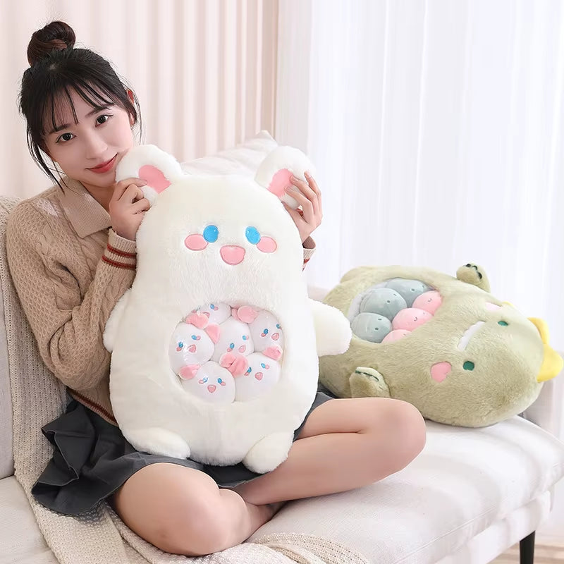 6Pcs Small Toys inside Cute Panda Koala Rabbit Dinosaur Cartoon Animals Plush Pillow Soft Stuffed Sofa Cushion Homdecor Pillow