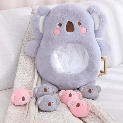 6Pcs Small Toys inside Cute Panda Koala Rabbit Dinosaur Cartoon Animals Plush Pillow Soft Stuffed Sofa Cushion Homdecor Pillow