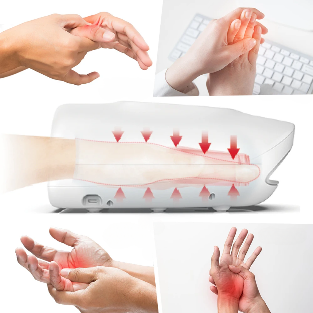 le Masseur de main : une solution Novatrice mariant compression d'air et Thermothérapie pour atténuer douleurs, tensions musculaires et inconfort liés à l'arthrite. il stimule les points d'acupression. Il est l’allié professionnel idéal pour vos mains !