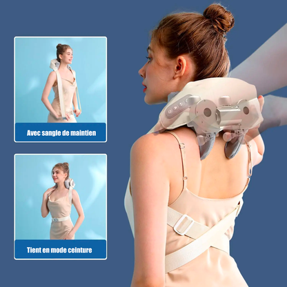Offrez vous un massage cervicale de pétrissage réaliste, comme si de petites mains massaient vos muscles. Son design ergonomique cible parfaitement les zones tendues pour un soulagement immédiat. Un confort unique, où la technologie rencontre l'efficacité